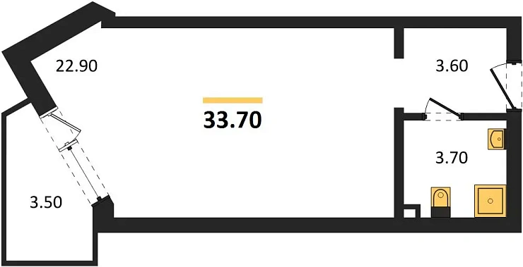 Апартаменты 1-комн. 33.7 кв. м
