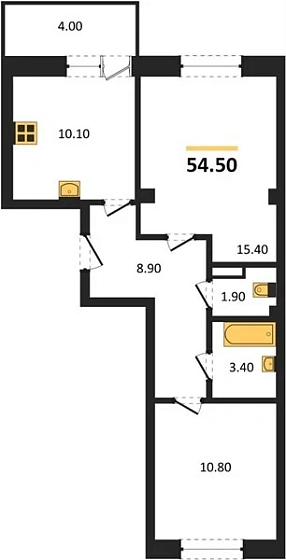 Квартира 2-комн. 54.5 кв. м