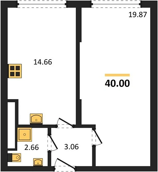 Квартира 1-комн. 40 кв. м