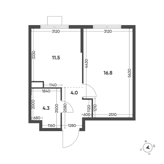 Квартира 1-комн. 36.6 кв. м