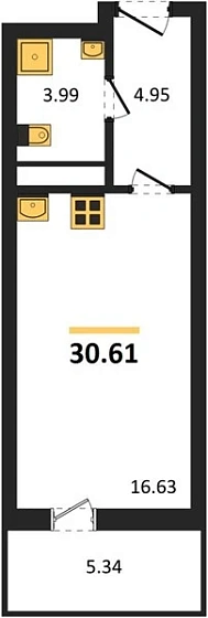 Апартаменты Студия 30.61 кв. м
