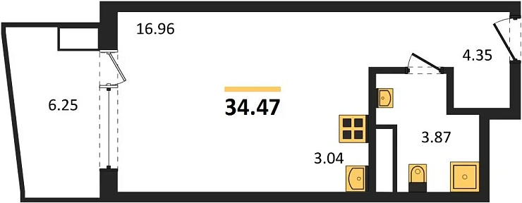 Апартаменты 1-комн. 34.47 кв. м