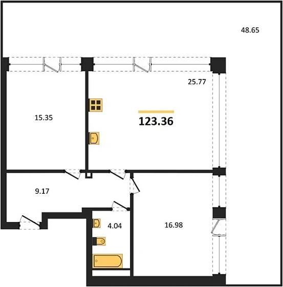Апартаменты 2-комн. 123.36 кв. м