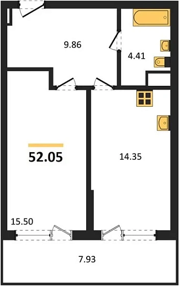 Апартаменты 1-комн. 52.05 кв. м
