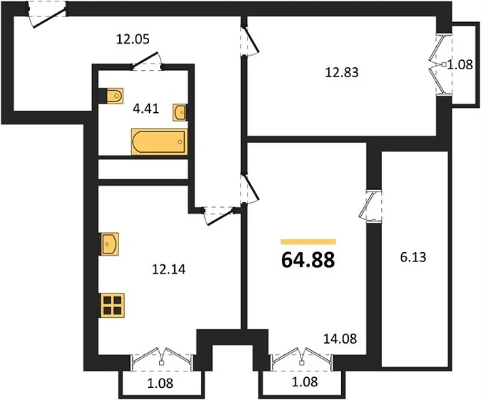 Квартира 2-комн. 64.88 кв. м