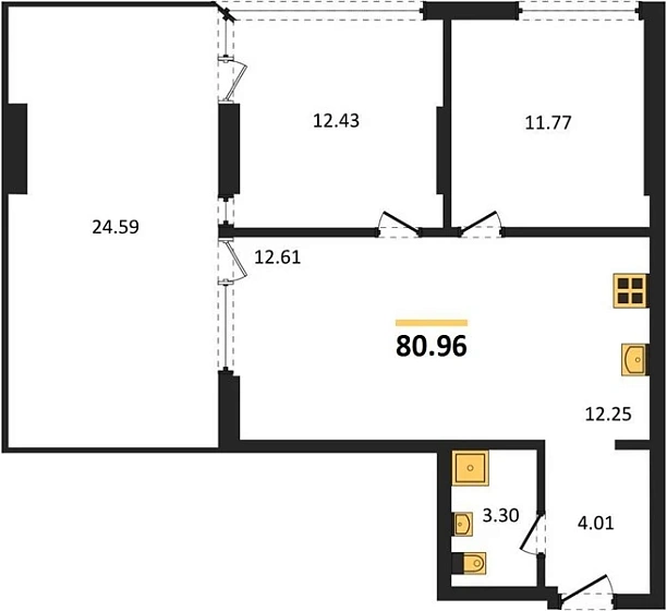 Квартира 3-комн. 80.96 кв. м