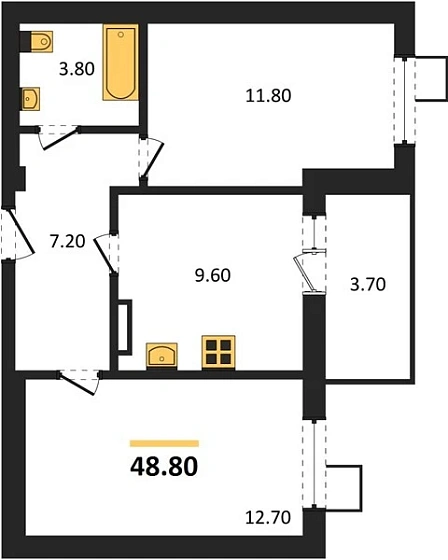 Квартира 2-комн. 48.8 кв. м