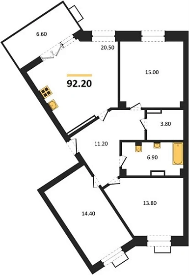 Квартира 3-комн. 92.2 кв. м