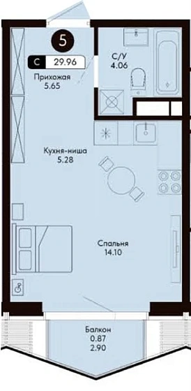 Квартира Студия 29.96 кв. м