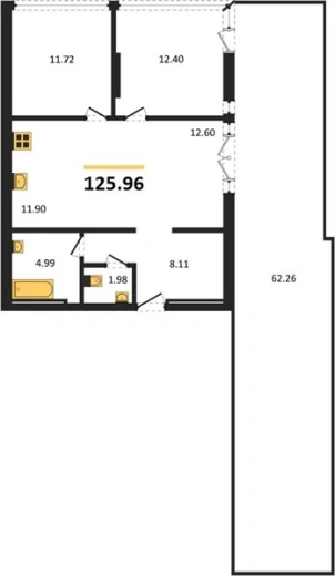 Квартира 3-комн. 125.96 кв. м