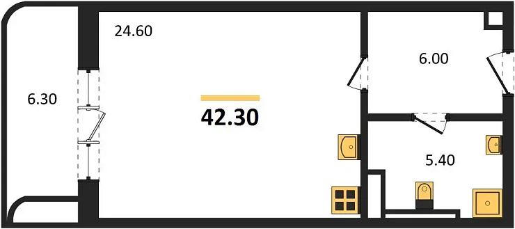 Квартира Студия 42.3 кв. м