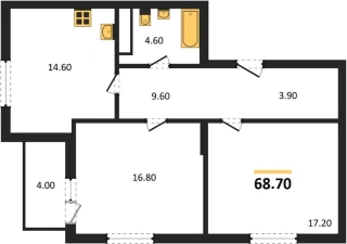Квартира 2-комн. 68.7 кв. м