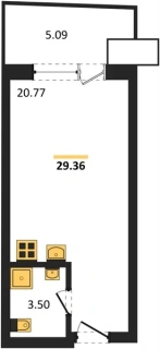 Апартаменты Студия 29.36 кв. м