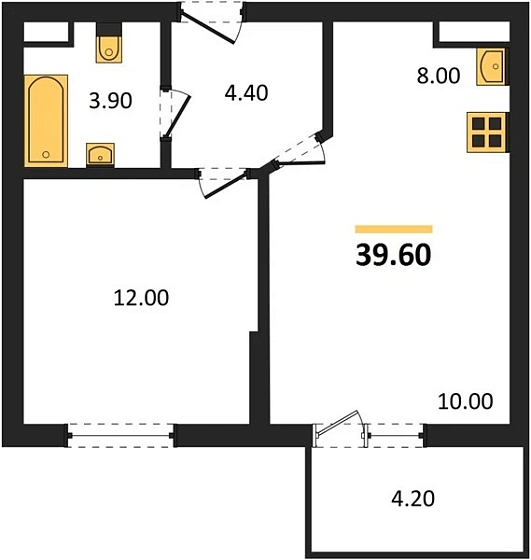 Квартира 1-комн. 39.6 кв. м