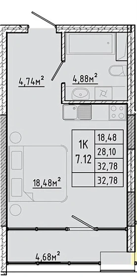 Квартира Студия 32.78 кв. м