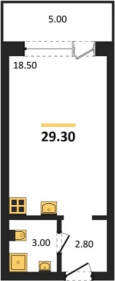 Апартаменты Студия 29.3 кв. м