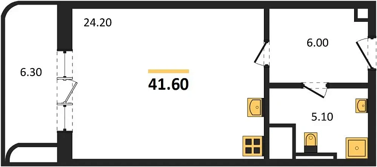 Квартира Студия 41.6 кв. м