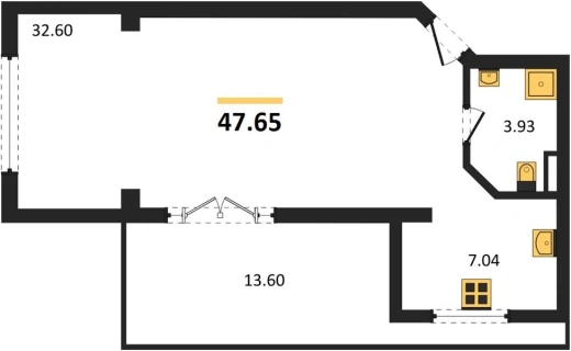 Квартира 1-комн. 47.65 кв. м