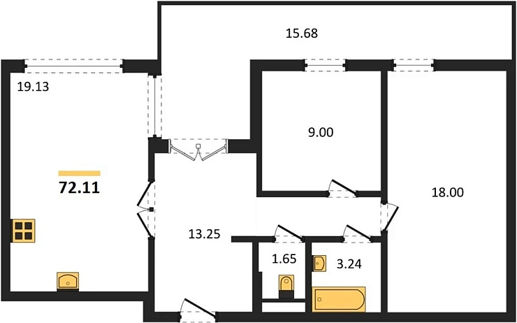 Квартира 2-комн. 72.11 кв. м
