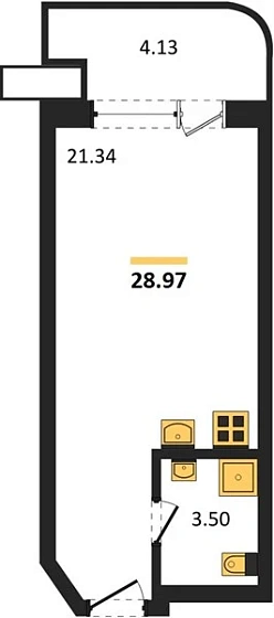 Апартаменты Студия 28.97 кв. м