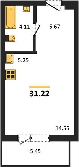 Квартира Студия 31.22 кв. м
