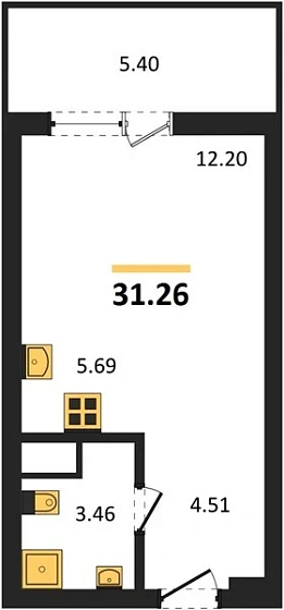 Апартаменты Студия 31.26 кв. м