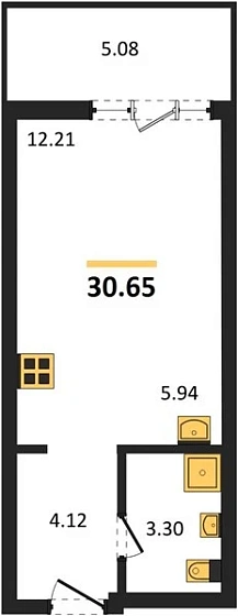 Квартира 1-комн. 30.65 кв. м