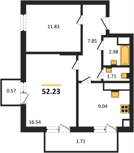 Квартира 2-комн. 52.75 кв. м