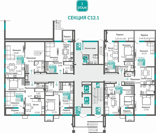 Квартира 3-комн. 108.09 кв.м