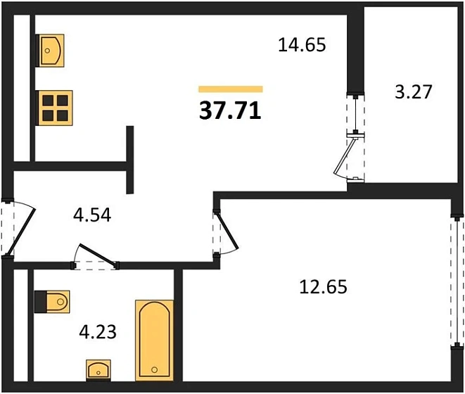 Квартира 1-комн. 37.71 кв. м