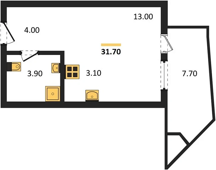 Квартира 1-комн. 31.7 кв. м