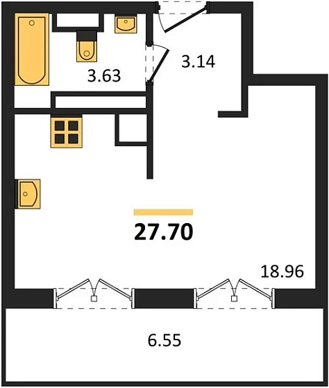 Квартира Студия 27.7 кв. м