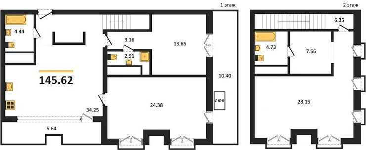 Квартира 3-комн. 145.62 кв. м