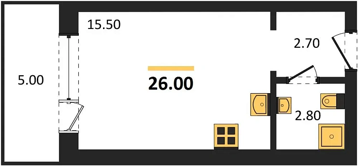Апартаменты Студия 26 кв. м