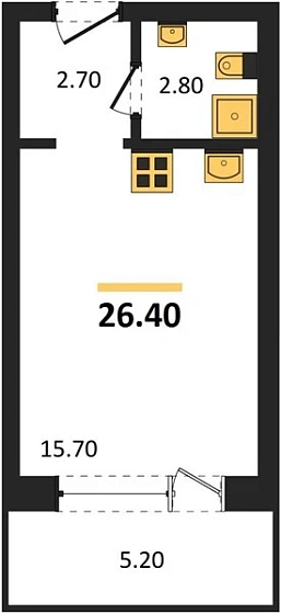 Апартаменты Студия 26.4 кв. м