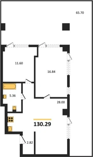 Апартаменты 2-комн. 130.39 кв. м