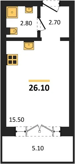 Апартаменты Студия 26.1 кв. м