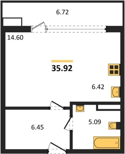 Квартира Студия 35.92 кв. м