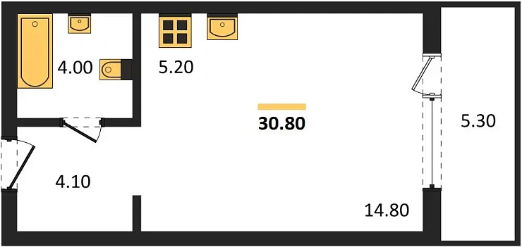 Квартира Студия 30.8 кв. м
