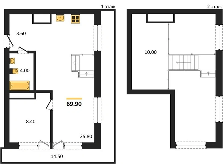 Квартира 1-комн. 69.9 кв. м