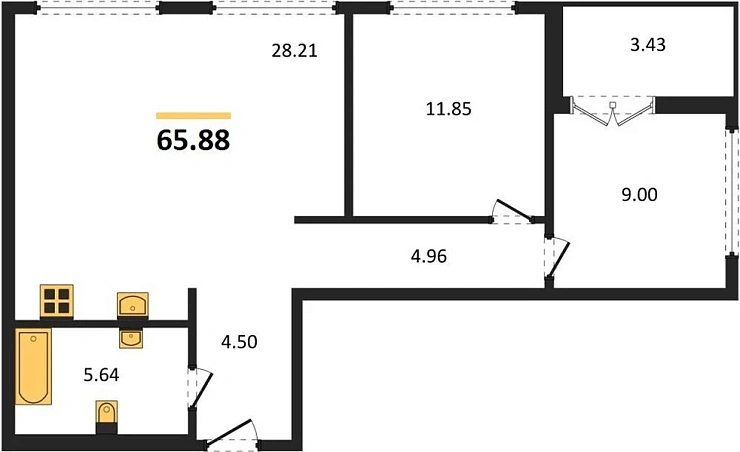 Квартира 2-комн. 65.88 кв. м