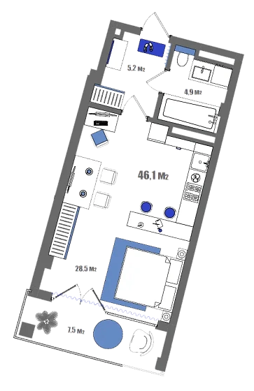 Апартаменты Студия 46.1 кв. м