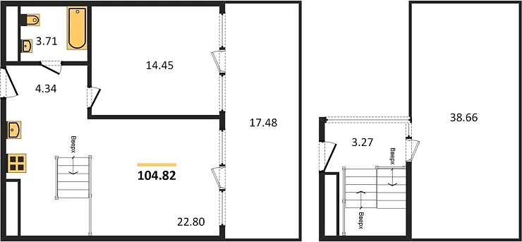 Апартаменты 1-комн. 104.82 кв. м