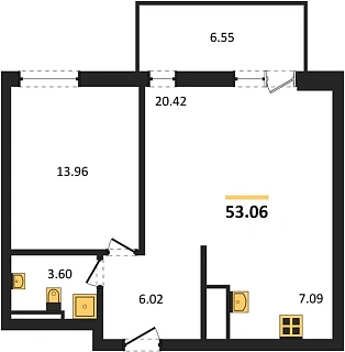 Квартира 2-комн. 53.06 кв. м