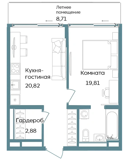 Объект недвижимости 52.97 кв. м