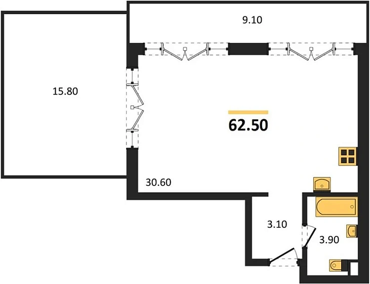 Апартаменты Студия 62.5 кв. м
