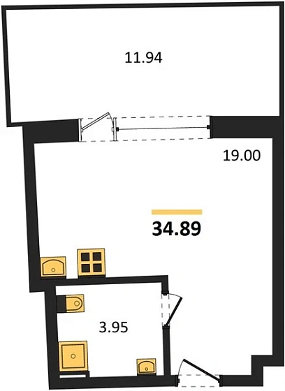 Апартаменты Студия 34.89 кв. м