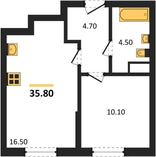 Квартира 1-комн. 35.8 кв. м