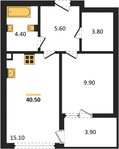 Квартира 1-комн. 40.5 кв. м