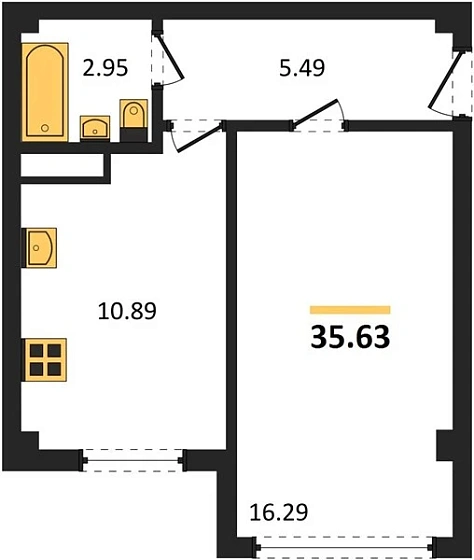 Квартира 1-комн. 35.63 кв. м